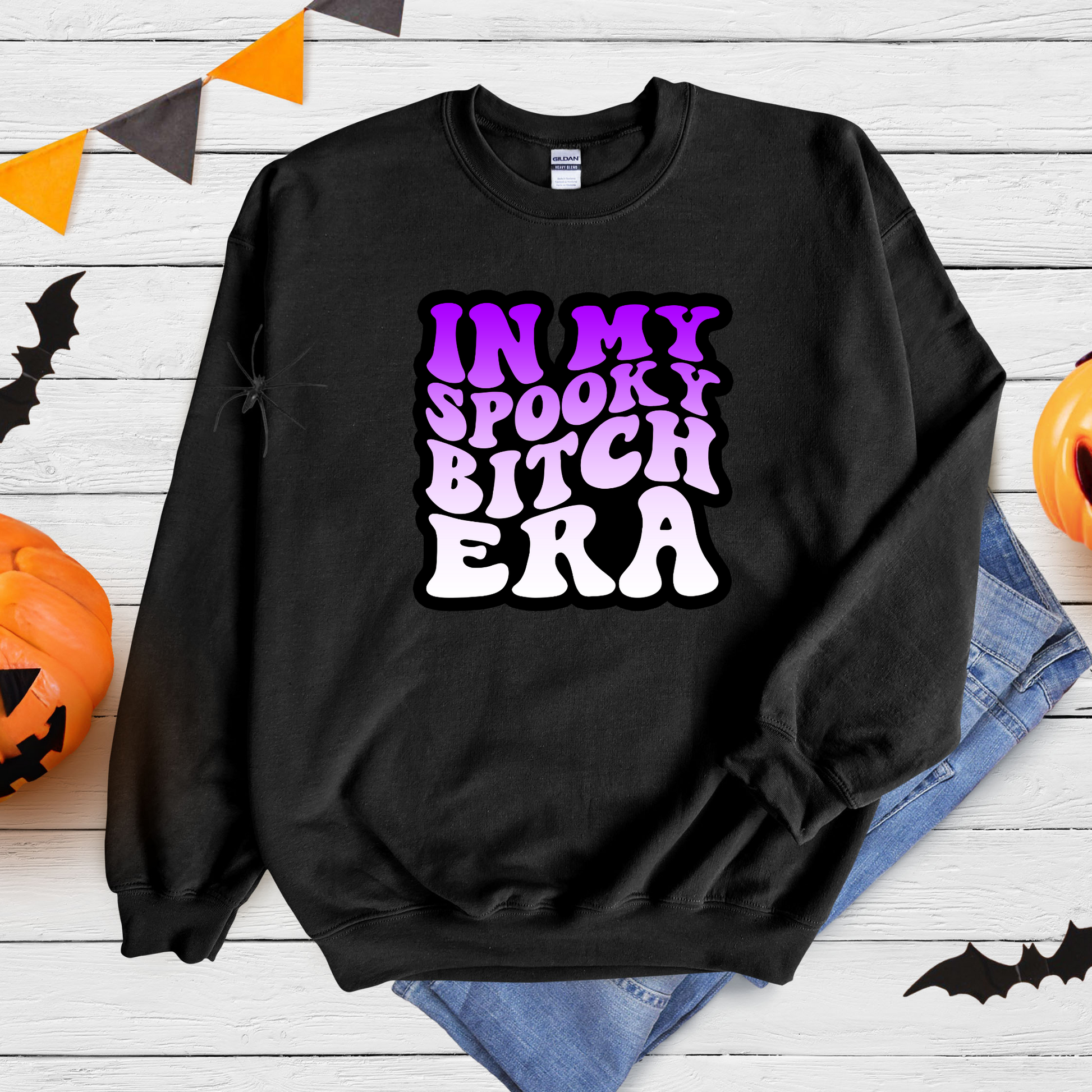 Wholesale Retro Spooky Bitch Era - Black Sweatshirt