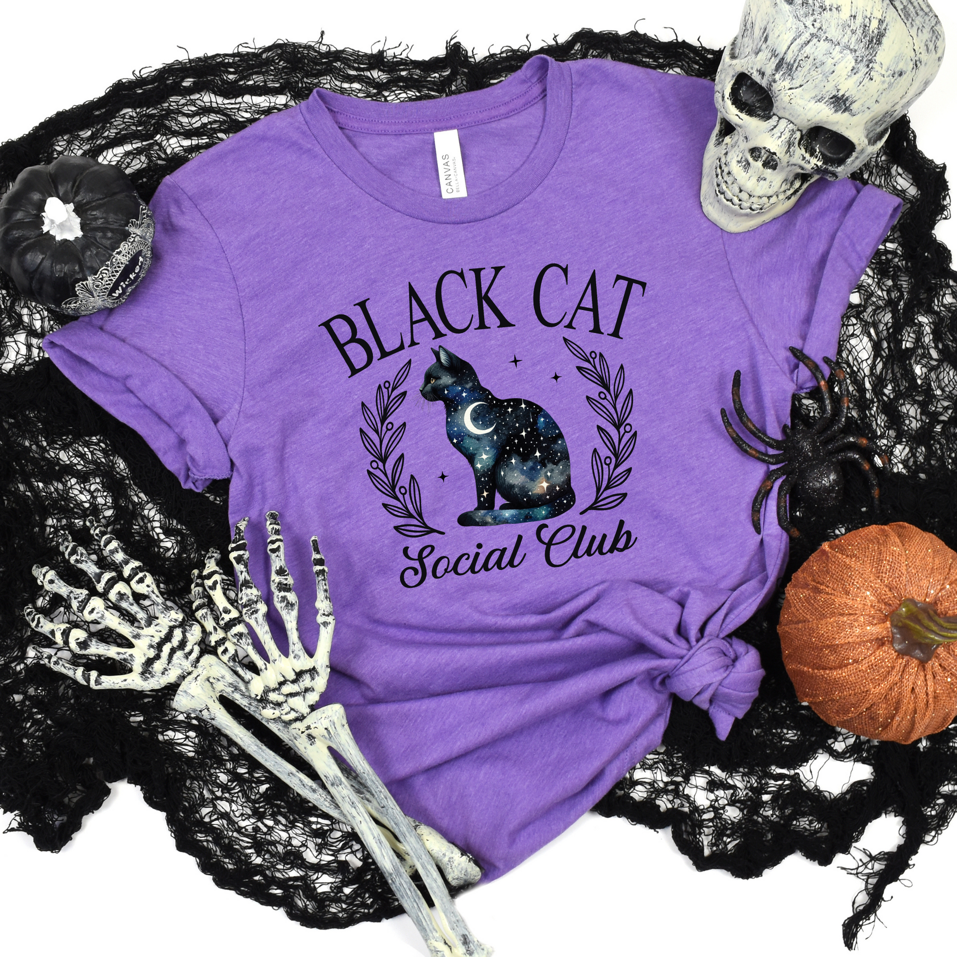 Wholesale Black Cat Social Club Graphic Tee - Heather Team Purple Tee