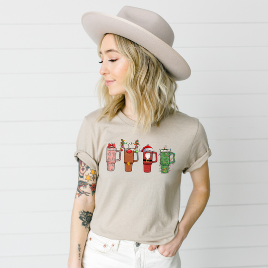 Wholesale Christmas Cups Graphic Tee - Black Tee