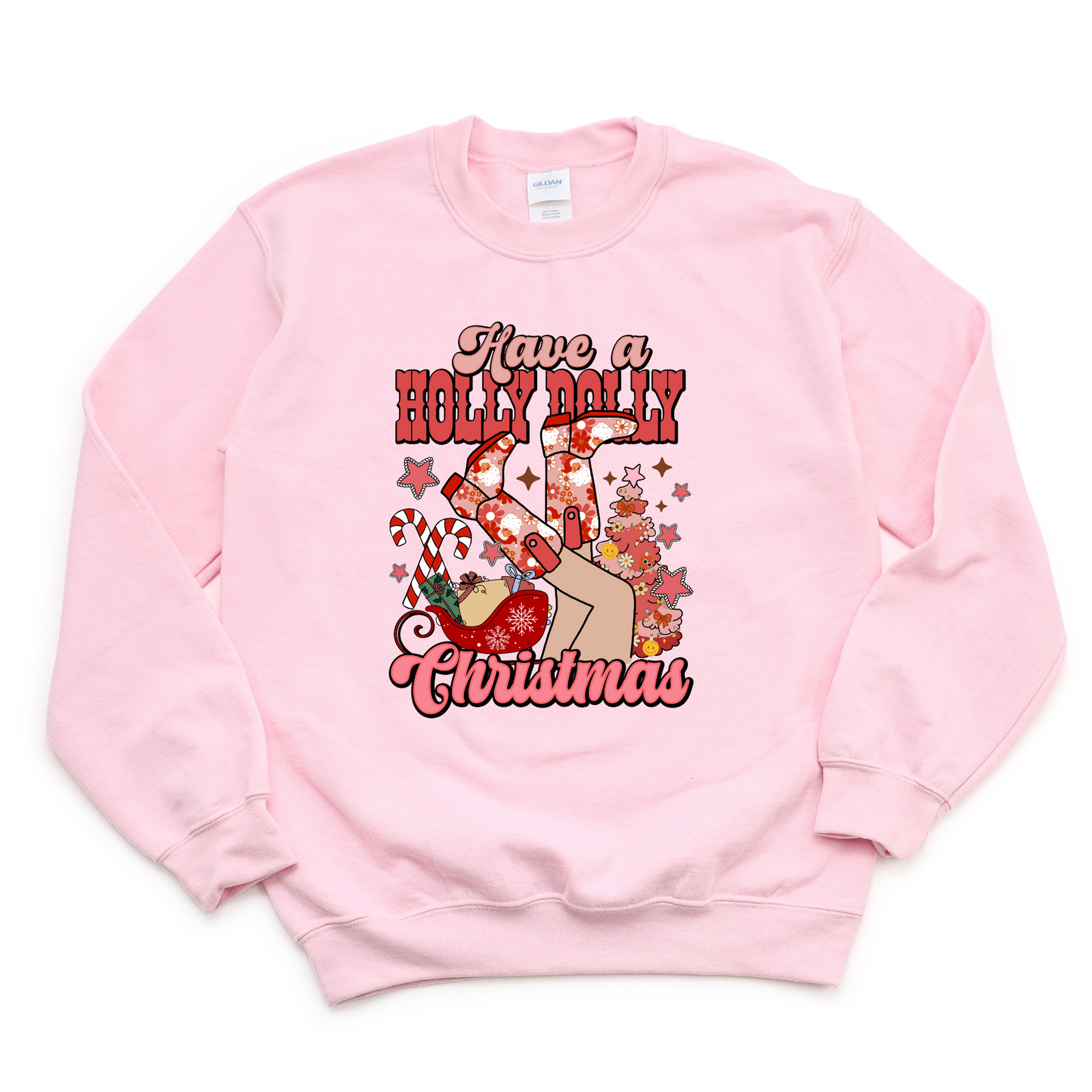 Wholesale Holly Dolly Christmas Boots Graphic Tee - Pink Tee