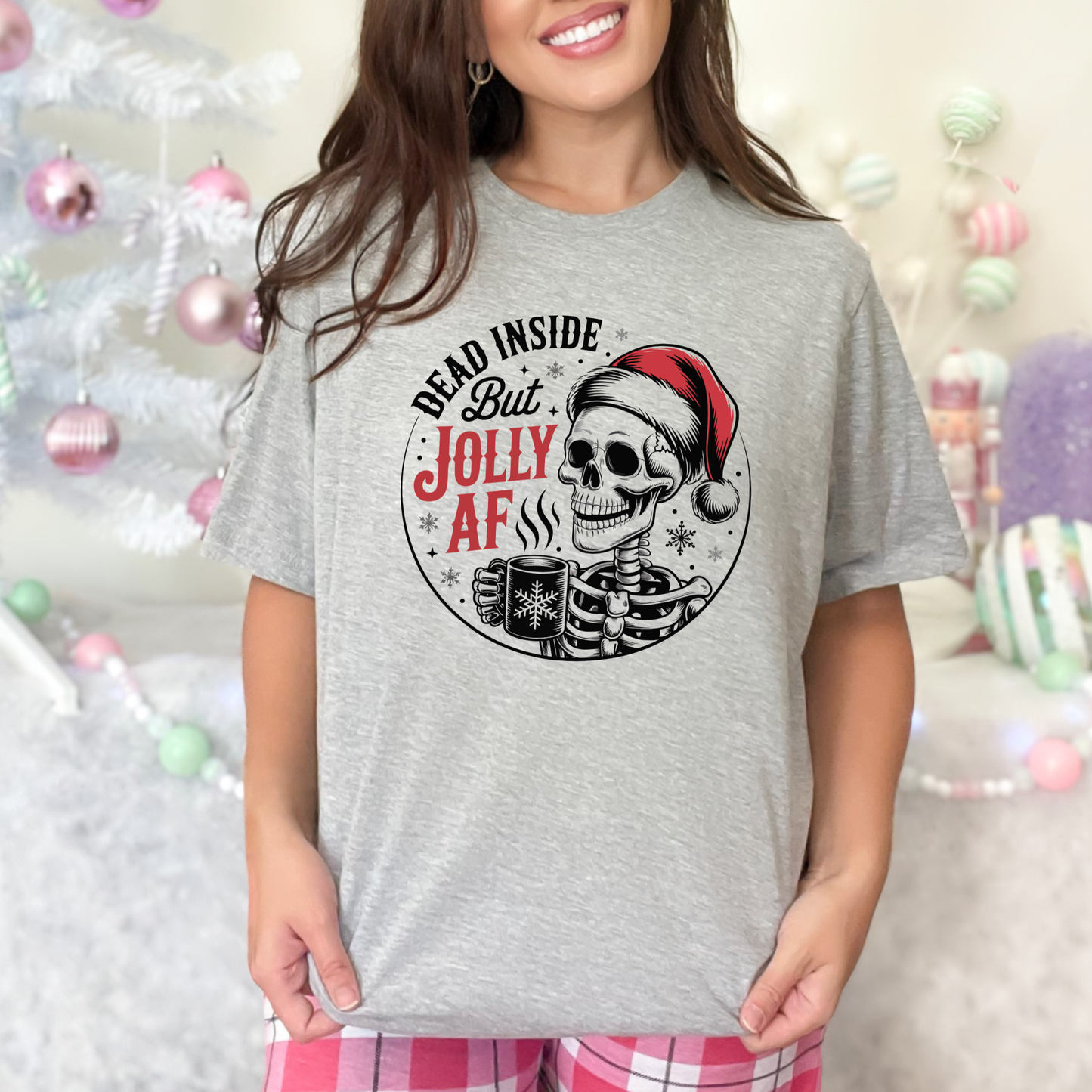Wholesale Dead Inside But Jolly AF Graphic Tee - Grey Tee