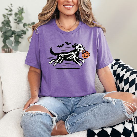 Wholesale Skeleton Dog Graphic Tee - Heather Team Purple Tee