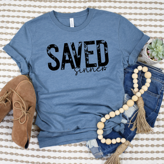 Wholesale Saved Sinner Graphic Tee - Heather Slate Tee