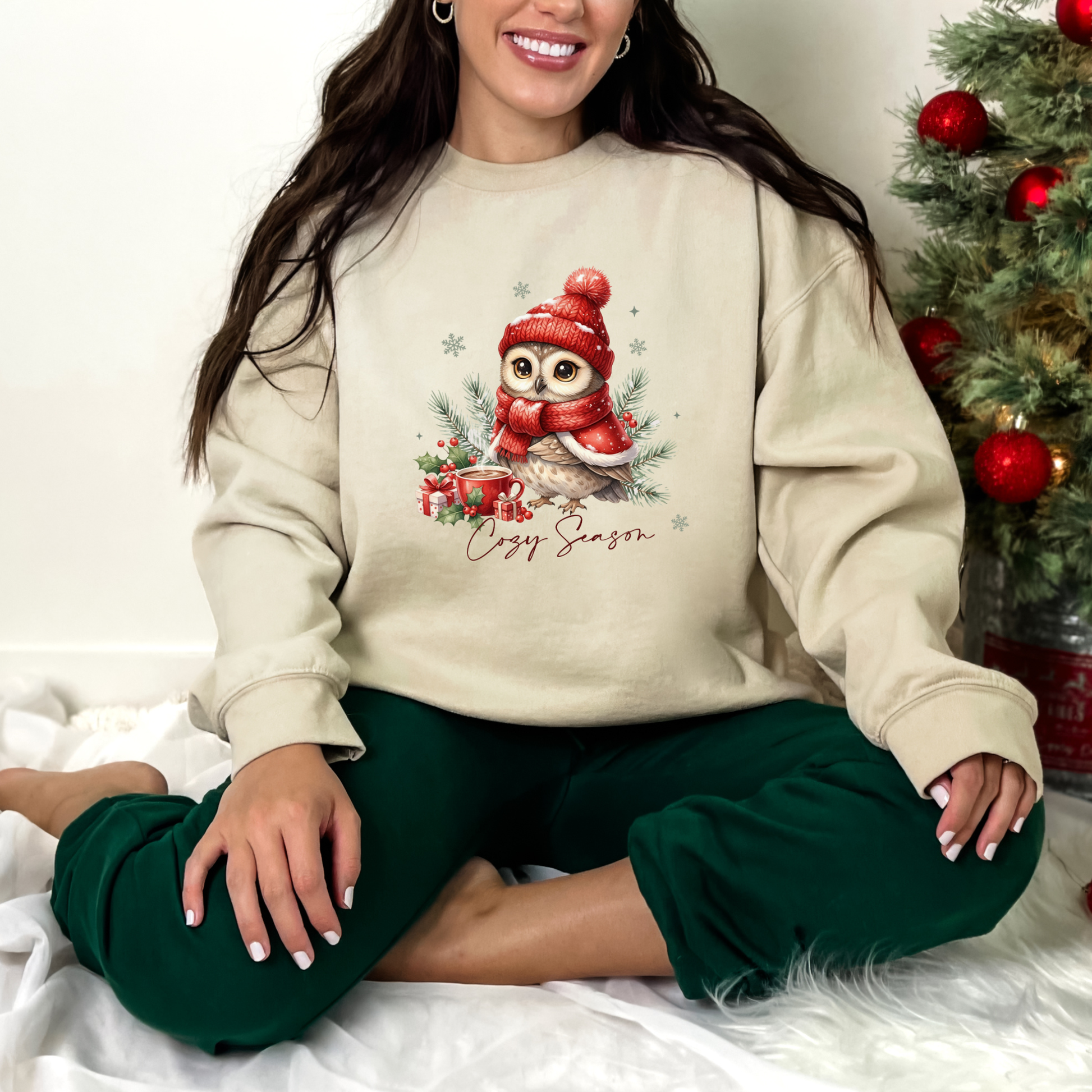 Wholesale Cozy Owl Sweatshirt - Sand Sweatshirt