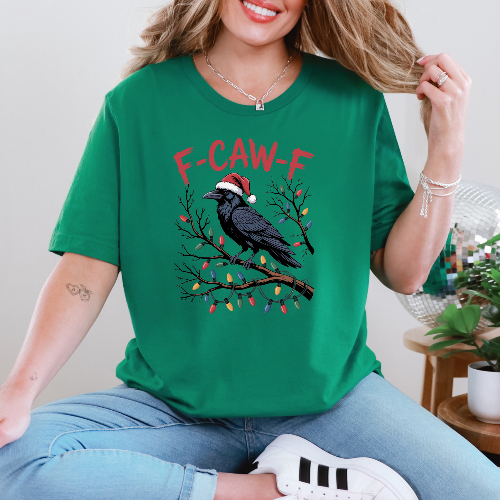 Wholesale F Caw F Christmas Graphic Tee - Kelly Tee