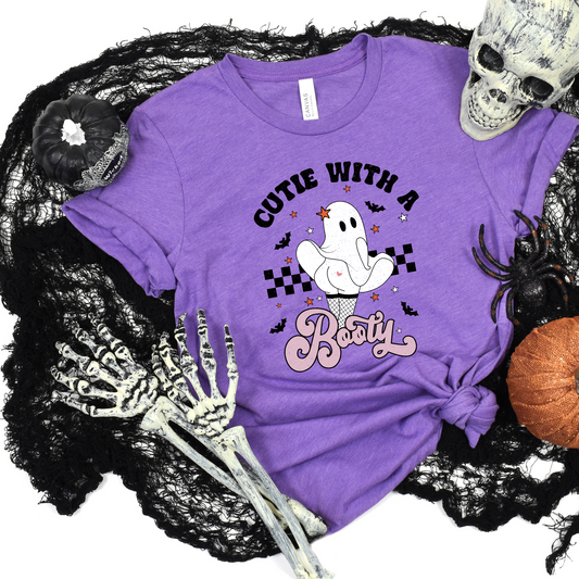 Wholesale Cutie with a BOOty Graphic Tee - Heather Team Purple Tee