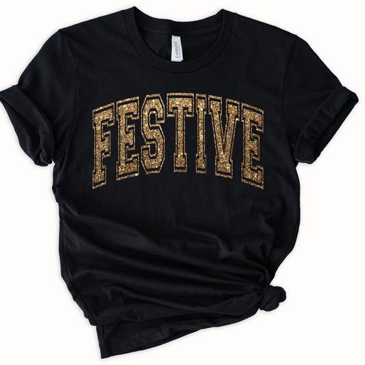 Wholesale Festive Bling Graphic Tee - Black Tee