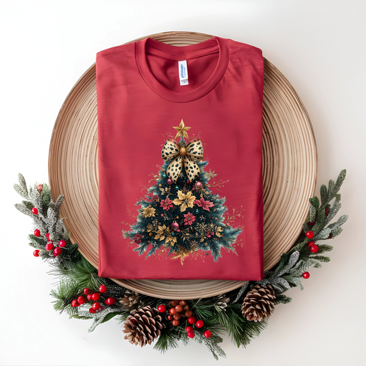 Wholesale Glitter Christmas Tree Graphic Tee - Canvas Red Tee