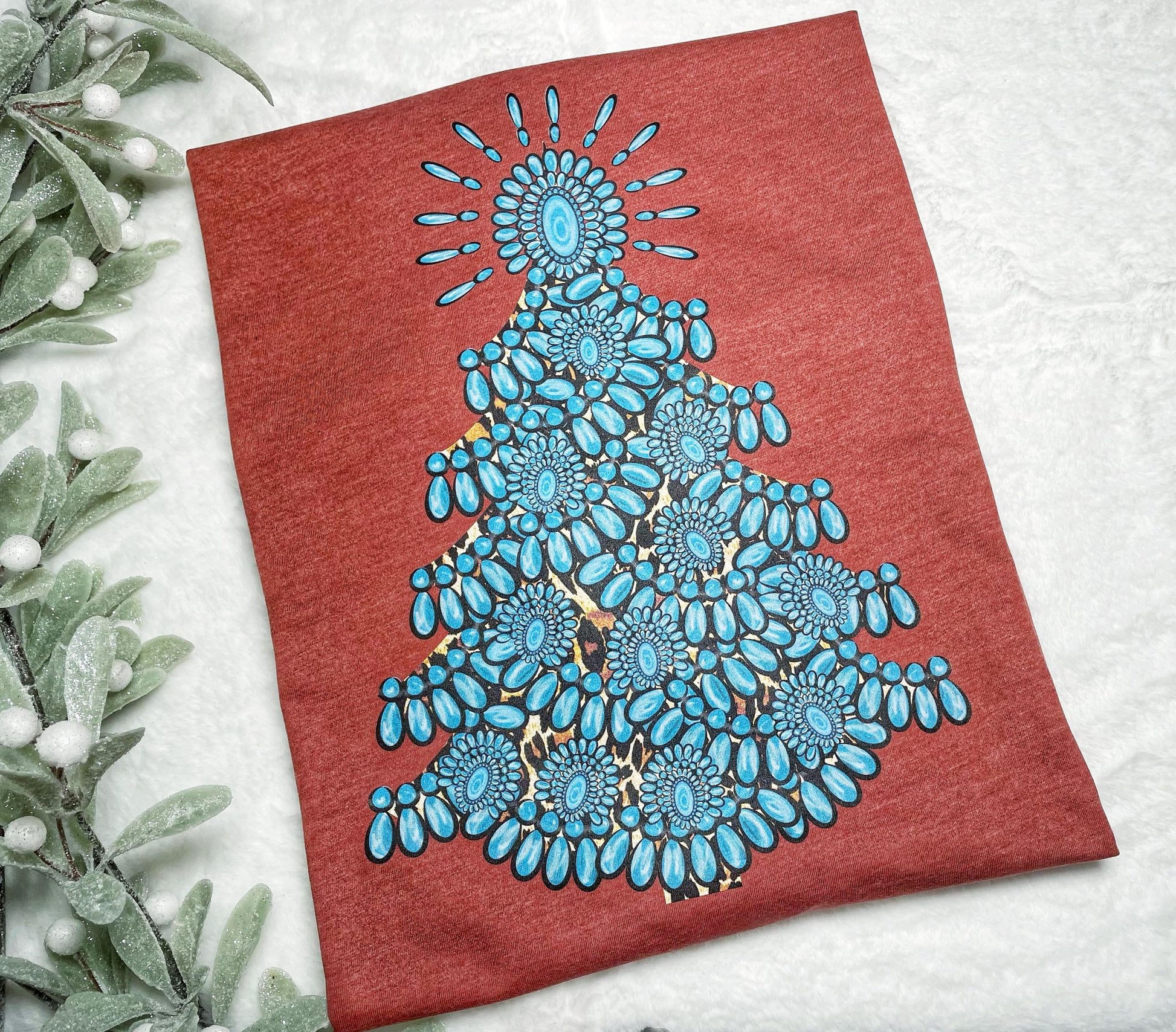Wholesale Turquoise Christmas Graphic Tee - White