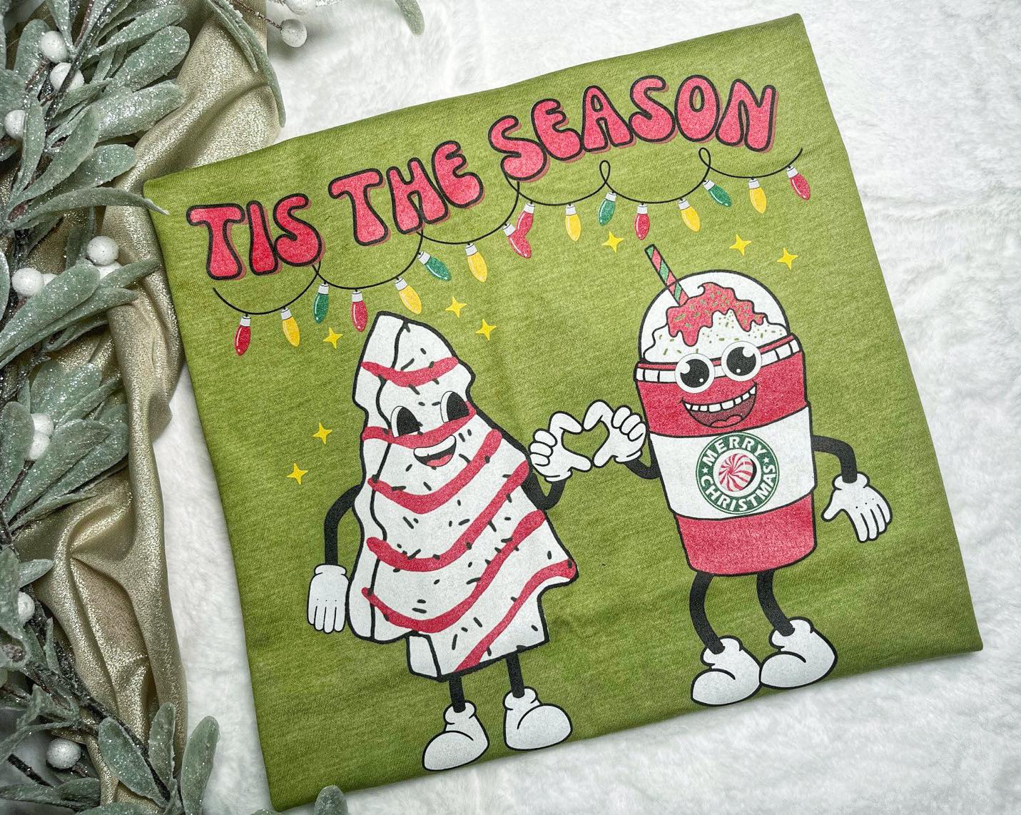 Wholesale Tis the Season Cake and Coffee Graphic Tee - Heather Green