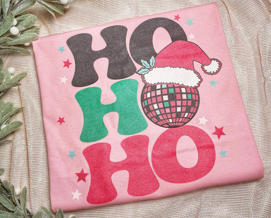 Wholesale Disco Ho Ho Ho Graphic Tee - Pink
