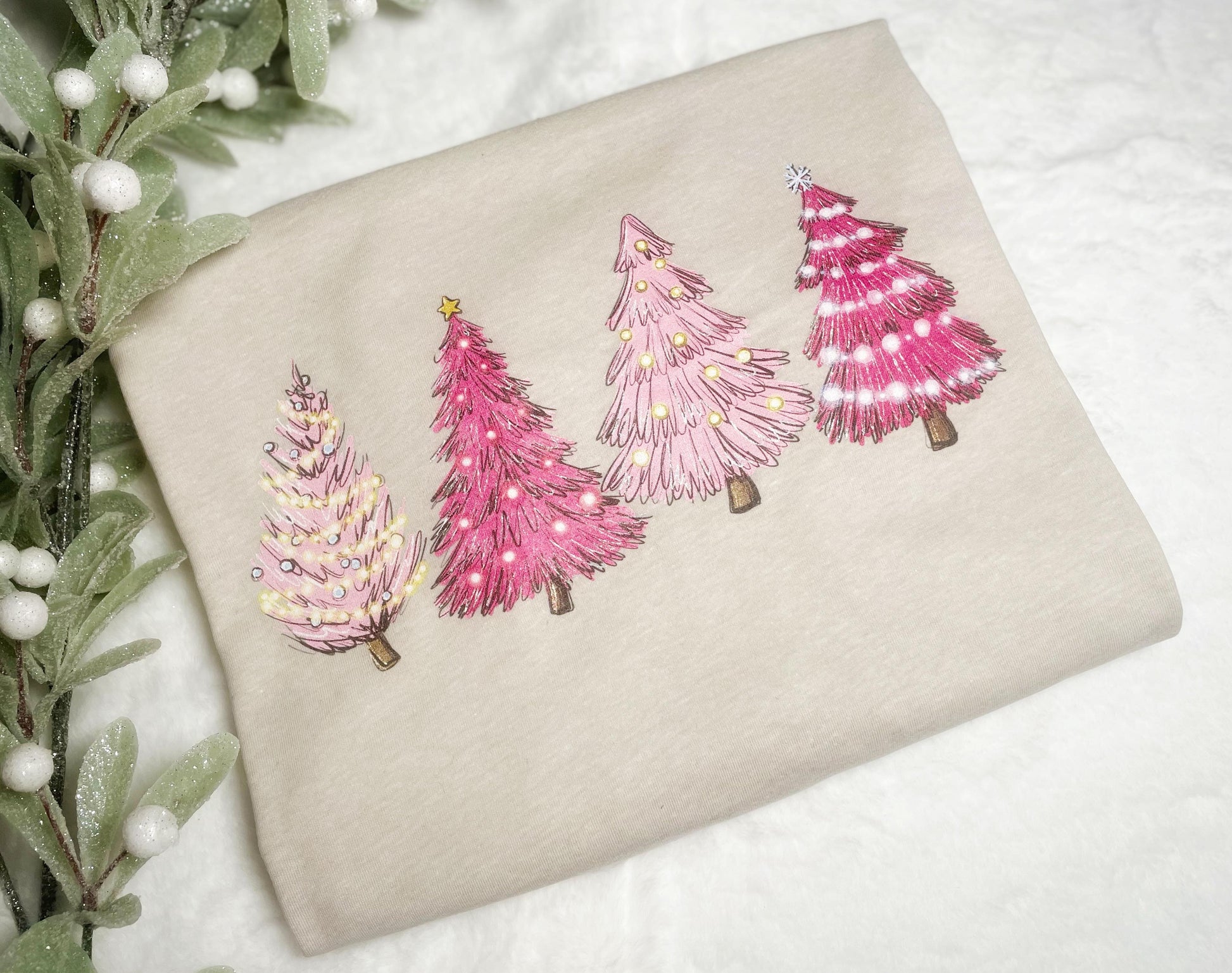 Wholesale Pink Christmas Trees Graphic Tee - Mauve