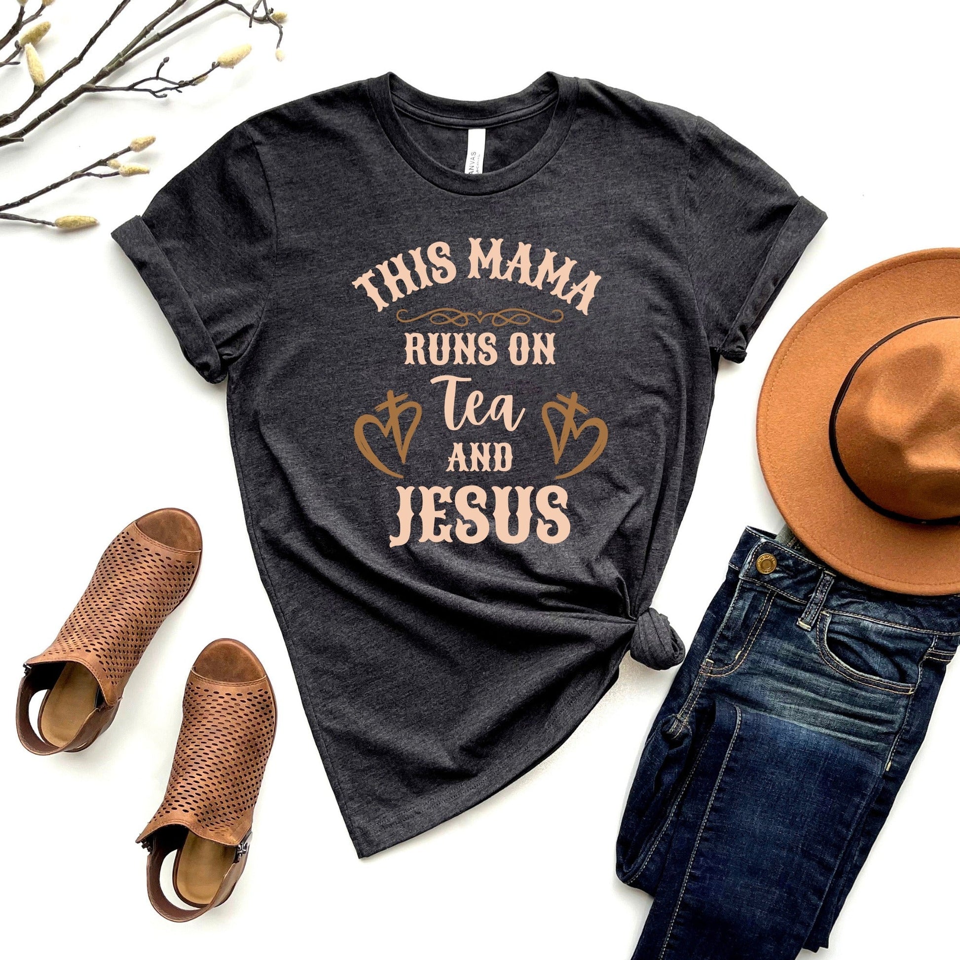 Wholesale Tea & Jesus Graphic Tee - Heather Charcoal