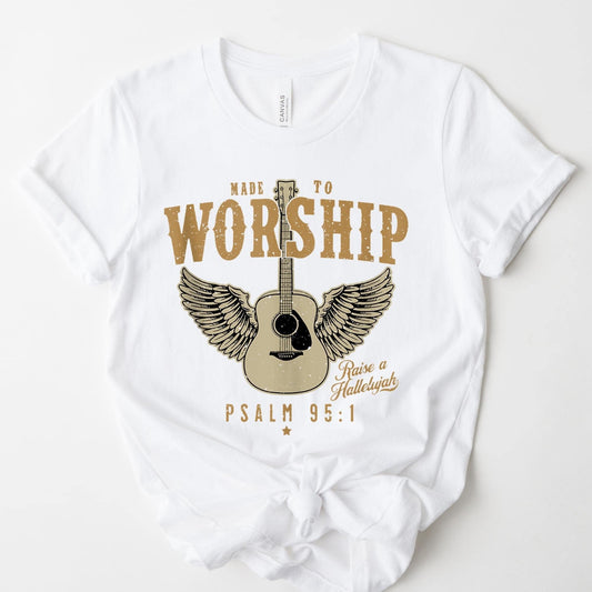 Wholesale Made to Worship Guitar Graphic Tee - White