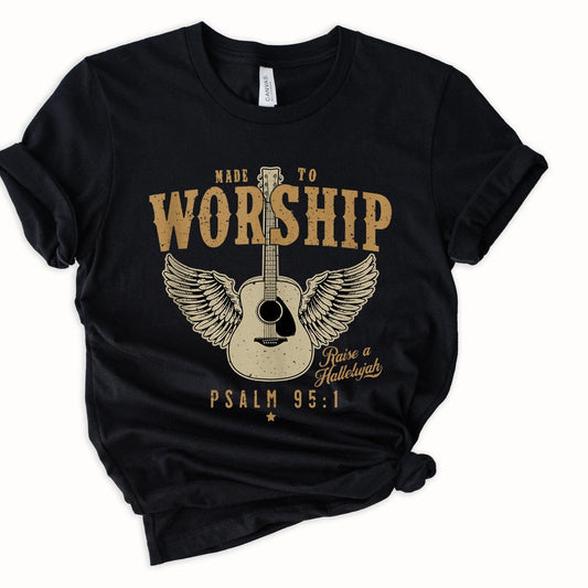 Wholesale Made to Worship Guitar Graphic Tee - Olive