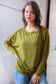  Meet You at the Bookstore Olive Ribbed Long Sleeve