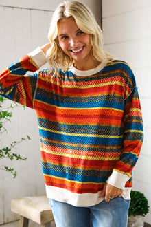  Sunset on the Trail Multicolor Textured Oversized Knit Sweater