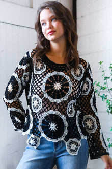  In Retro Bloom Black Crochet Lace Cover Up