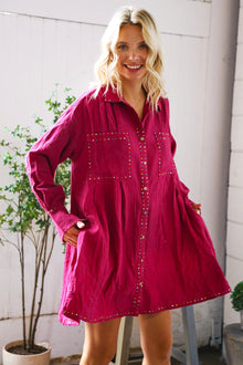  That Cowgirl Flare Cotton Rhinestone Shirt Dress
