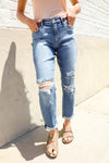 Judy Blue High-Rise Boyfriend Cuffed Hem Distressed Jeans
