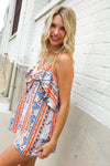 Sunny Days Coral Ruffle V Neck Floral Print Sleeveless Top