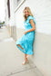 Find Love Blue Boho Print Flutter Sleeve Fit & Flare Dress