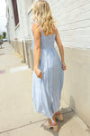 Feeling Femme Blue Floral Netted Yoke Stripe Ric Rack Dress