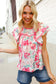Southern Nights Pink Contrast Binding Floral Flutter Sleeve Top