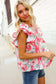 Southern Nights Pink Contrast Binding Floral Flutter Sleeve Top