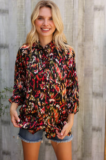  Evening Sunset Scribble Button Down Blouse
