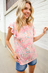Find Love Pink Floral Print Flutter Sleeve Knit Top