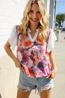  You Got This Floral Hacci TwoFer Short Ruffle Sleeve Blouse