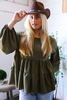  Take Me Home Olive Babydoll Oversized Blouse