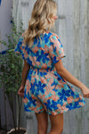Feeling Bold Turquoise Floral Smocked Waist Flutter Sleeve Romper
