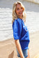 Patriotic USA Blue Knit Embroidery Puff Sleeve Sweater Top