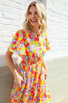 Spring Vibes Coral Notch Neck Smocked Waist Ruffle Hem Dress