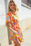 Spring Vibes Coral Notch Neck Smocked Waist Ruffle Hem Dress