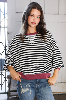  A Stripe Story Wine Crew Neck Pullover