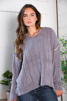  Snuggle Me Charcoal Thick Ribbed Sweater