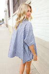 Put Together Blue & White Stripe Button-Down Dolman Sleeve Blouse