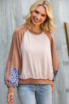 Lock Eyes Taupe & Animal Print Dolman Colorblock Terry Top