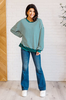  Too Good to be True Striped Drop Shoulder Top in Green