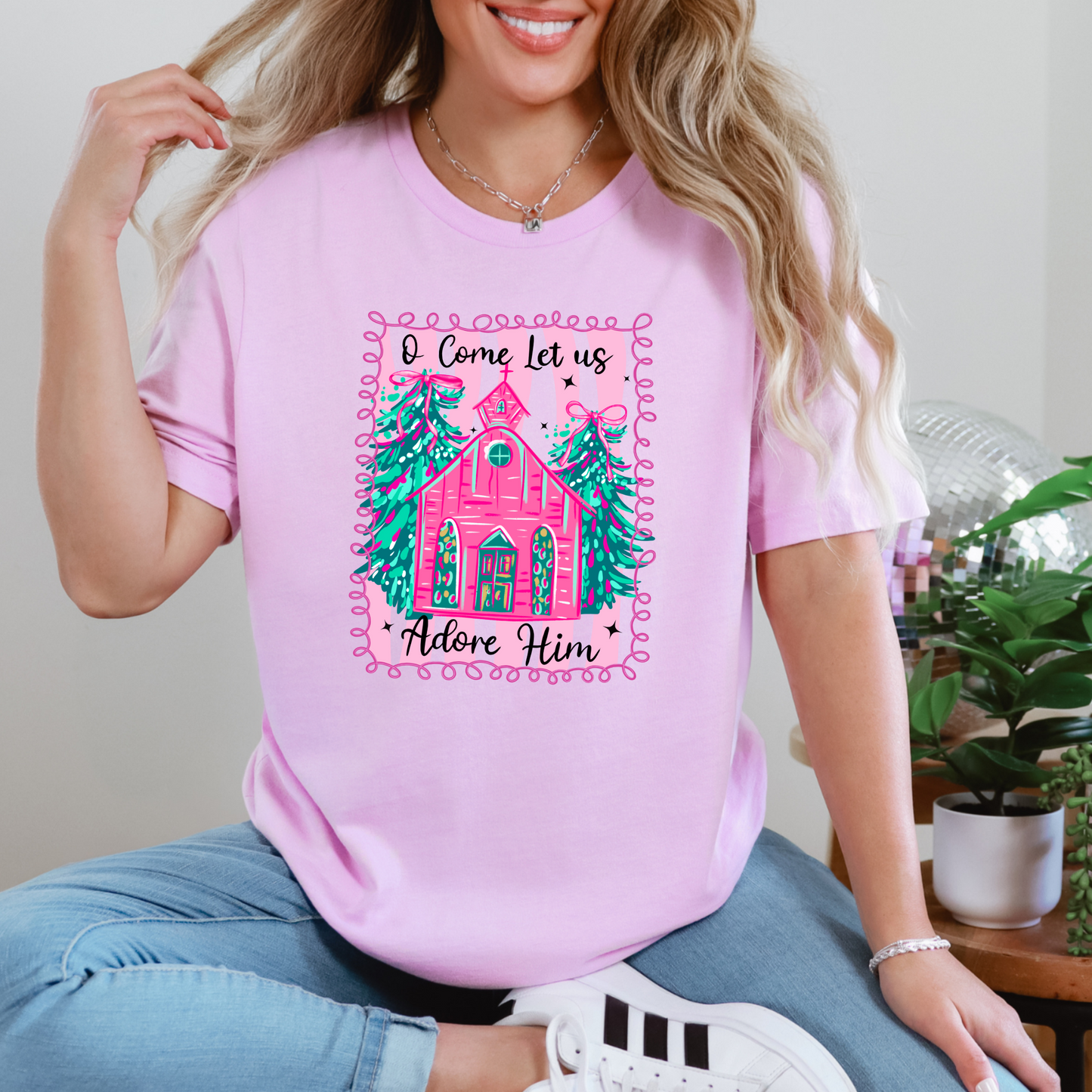 Wholesale Let Us Adore Him Pink Graphic Tee - Lilac Tee