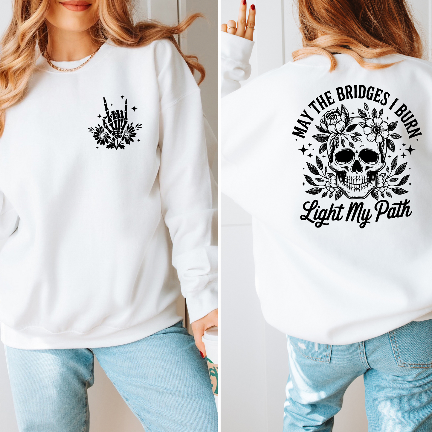 Wholesale May The Bridges Burn Front/Back Sweatshirt - White Sweatshirt