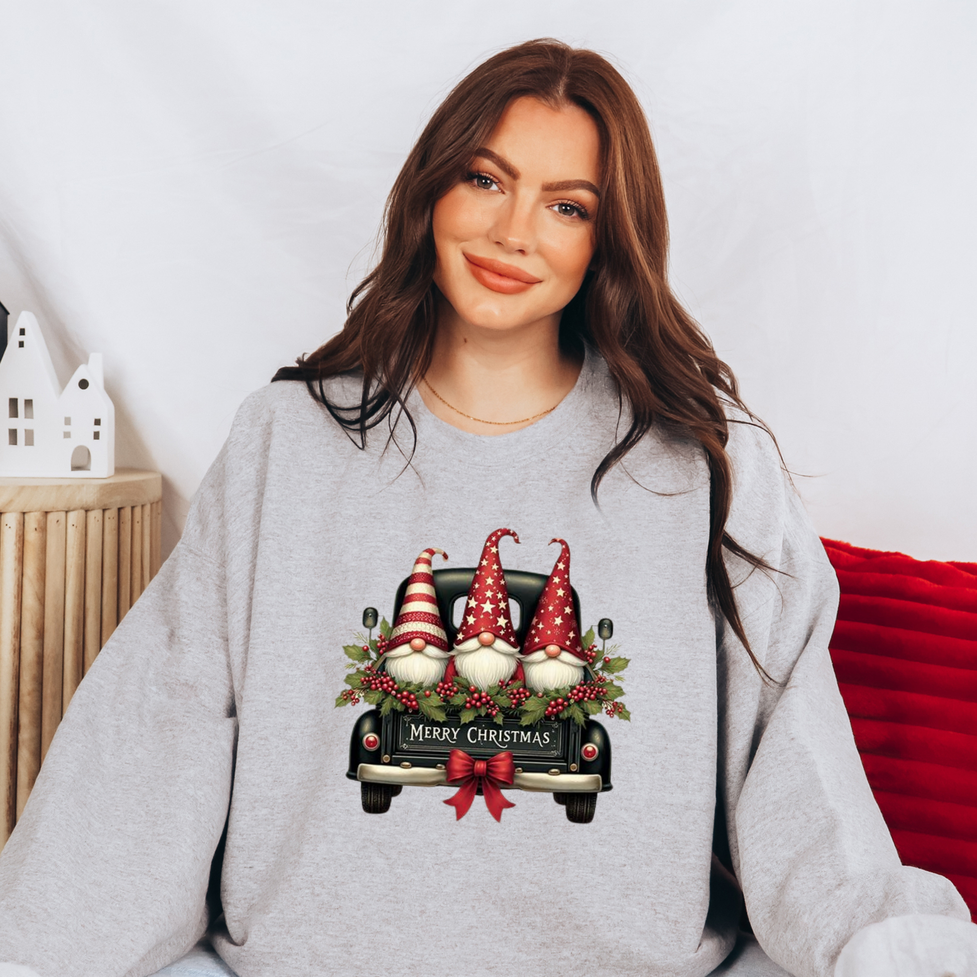 Wholesale Christmas Gnomes Truck Sweatshirt - Grey Sweatshirt