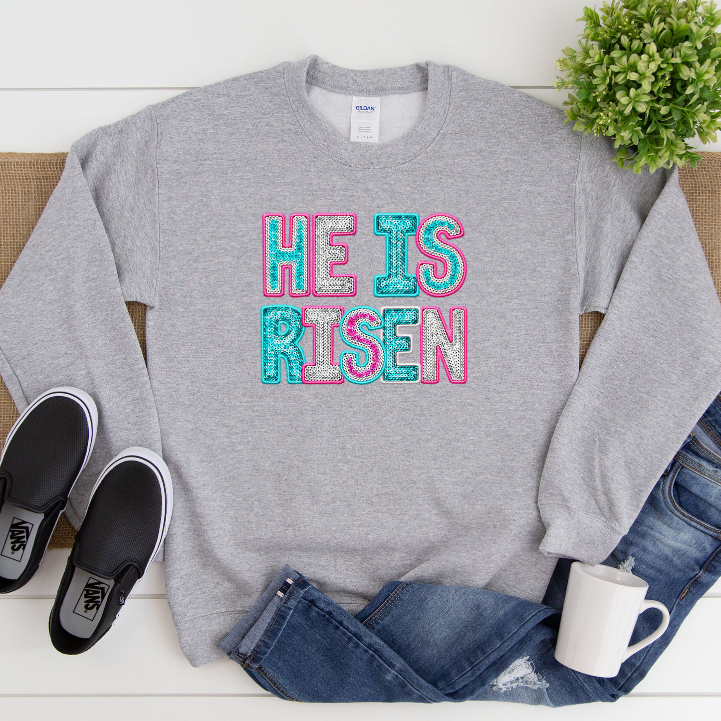 Wholesale He is Risen Graphic Tee - Grey Sweatshirt