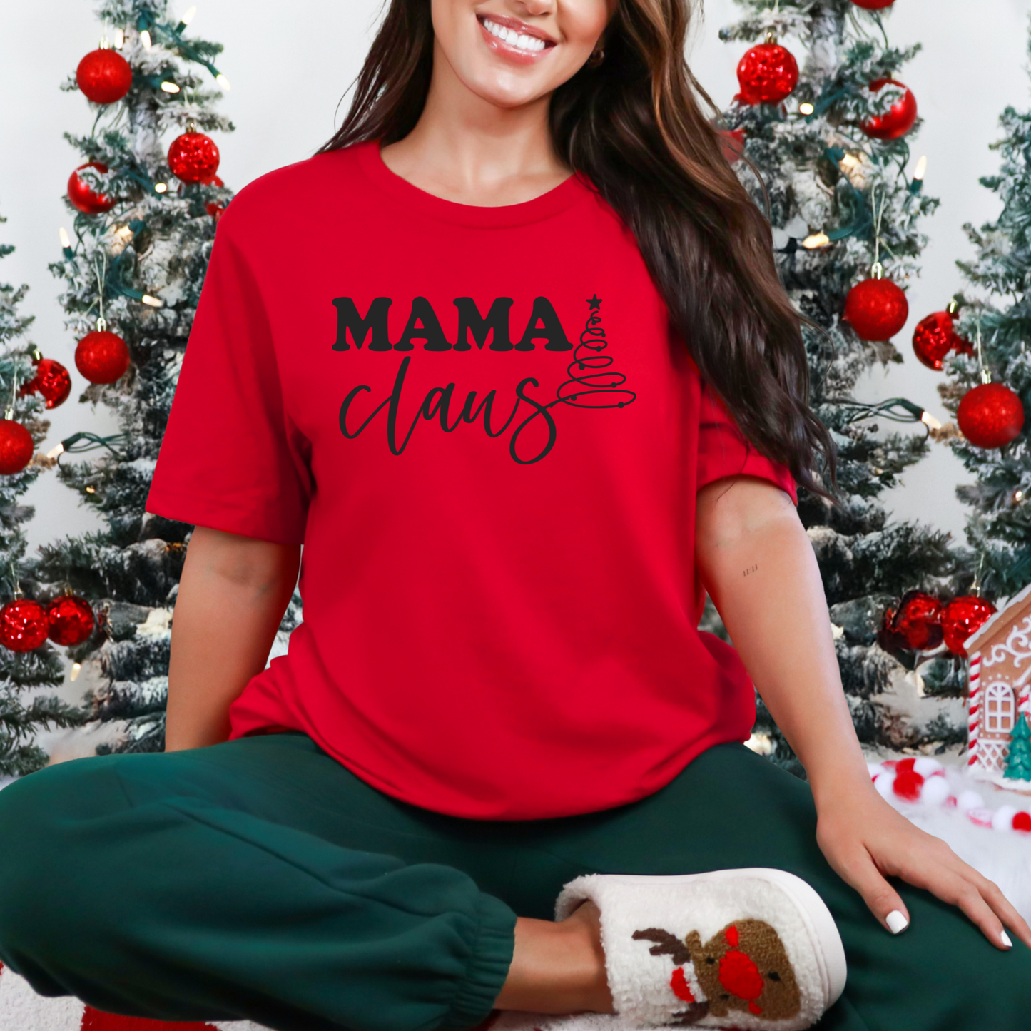 Wholesale Mama Claus Black Graphic Tee - Red Tee