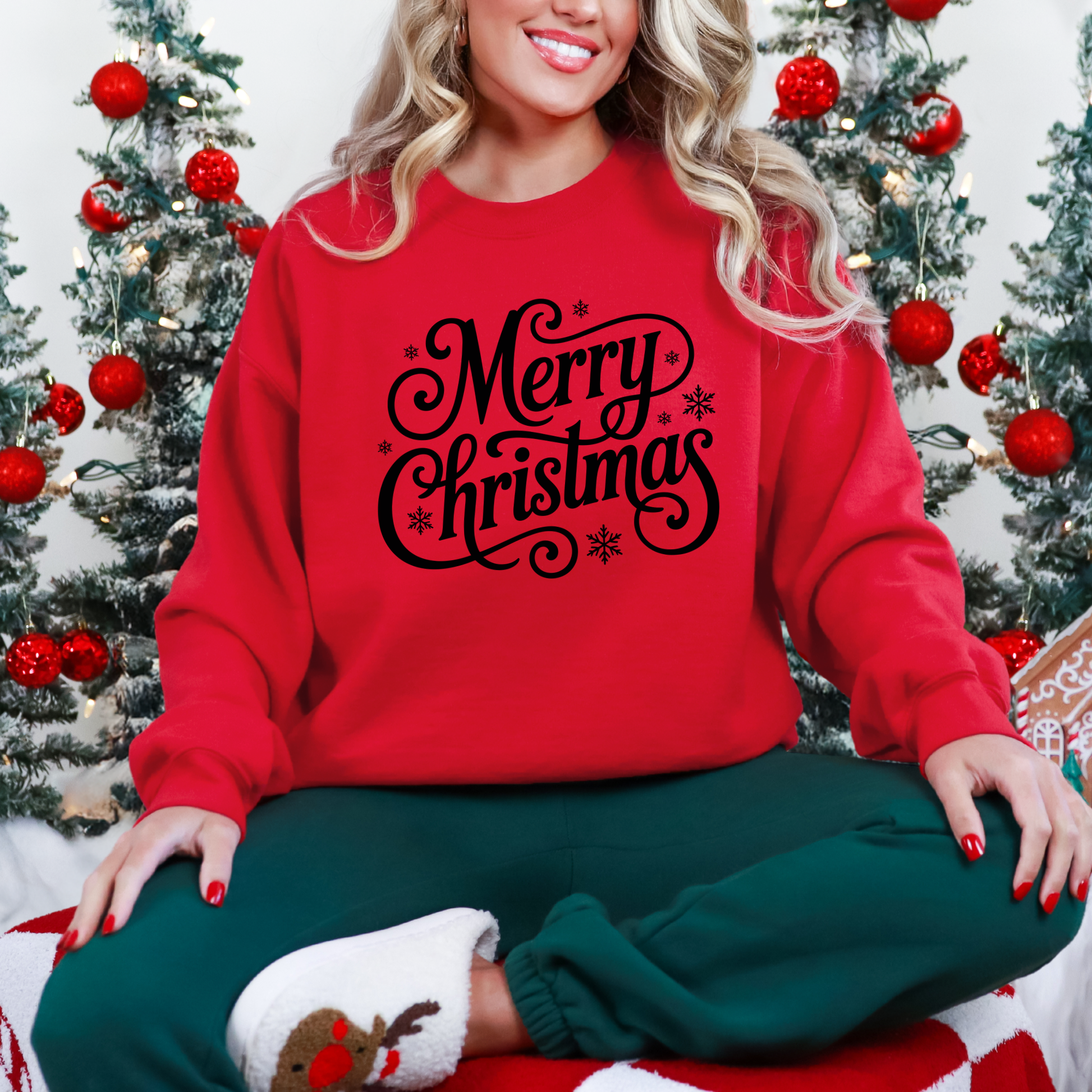 Wholesale Merry Christmas Script Sweatshirt - Red Sweatshirt