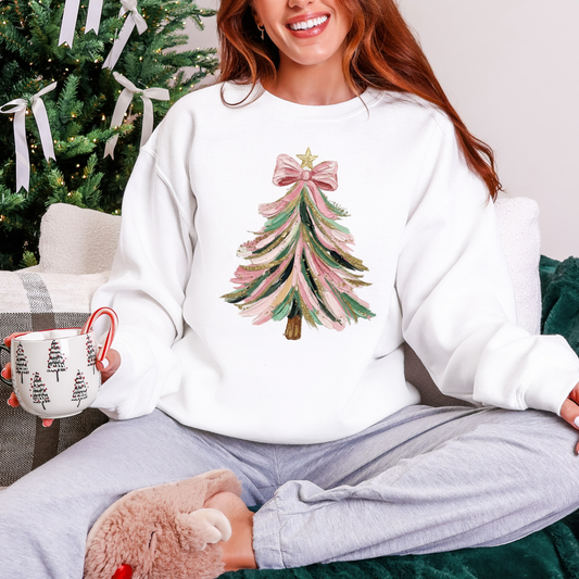 Wholesale Hand Painted Christmas Tree Sweatshirt - White Sweatshirt