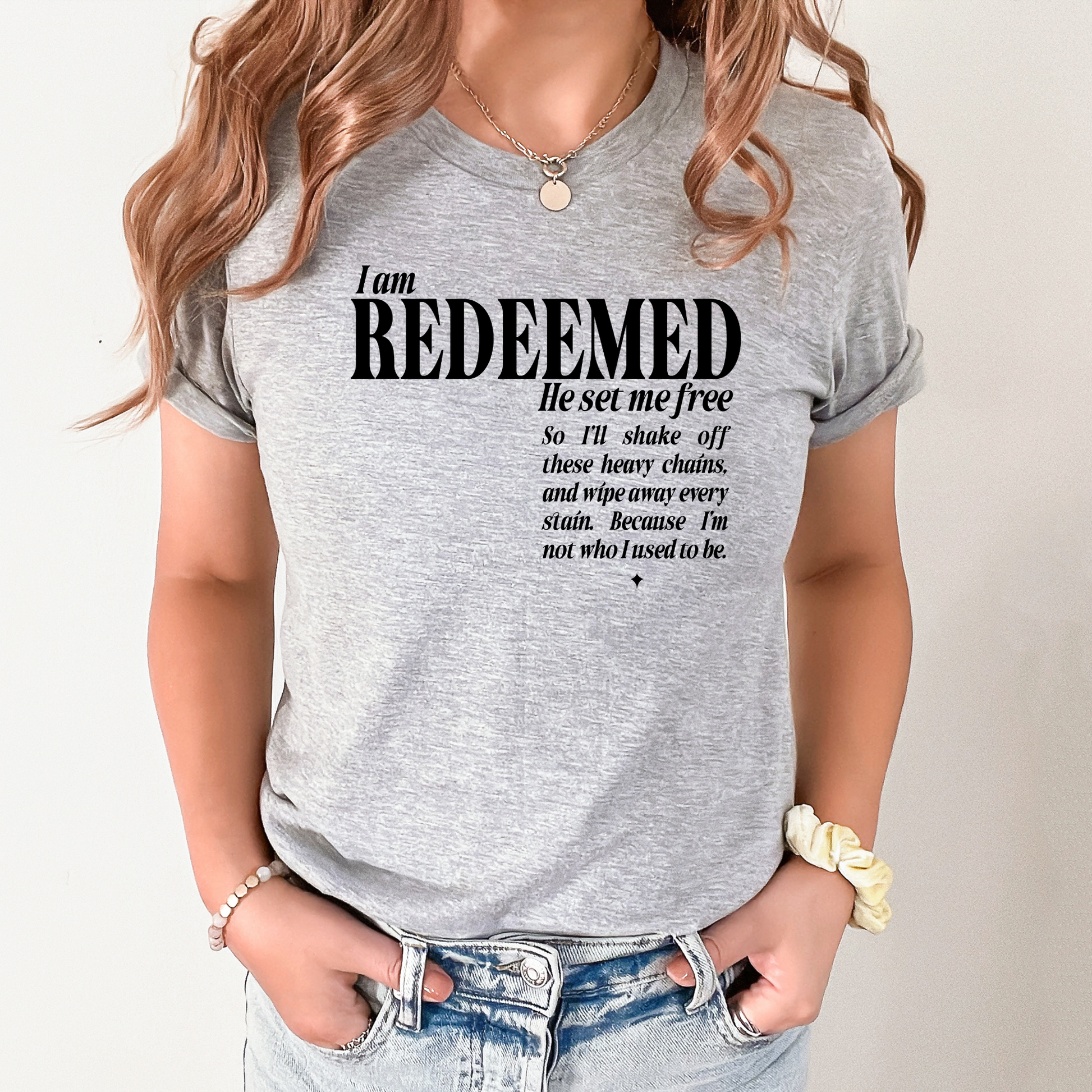 Wholesale I am redeemed Graphic Tee - Grey Tee
